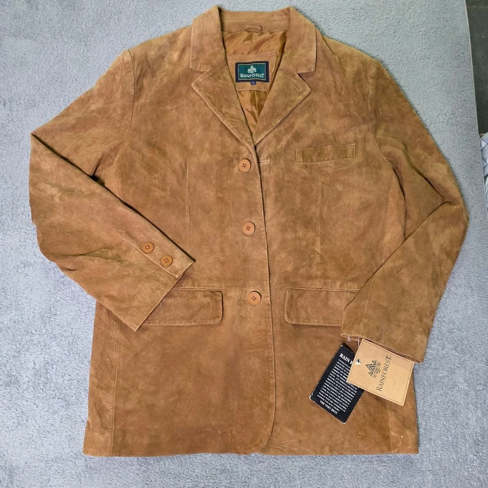 Rainforest Mens L Suede Leather Blazer Tan 3-Button Western Classic Jacket